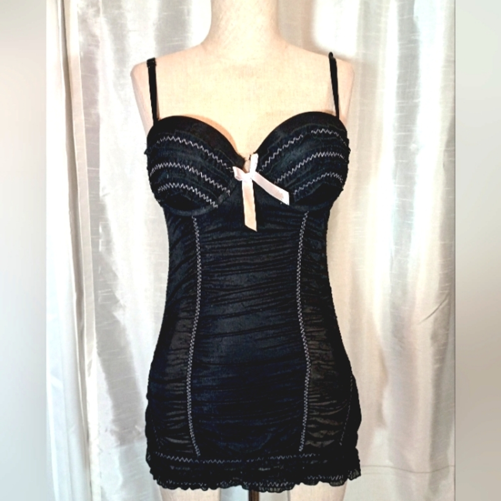 2pc:Chemise Marilyn Monroe+ MOC Bandeas, Spaghetti Straps, Black  S